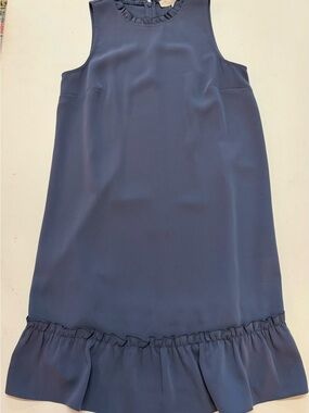 LOFT Navy Ruffle-Trim Sleeveless Dress